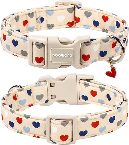 DOGWONG Valentine's Dog Collar-Hearts Print Dog Collar for Large Cute Dog Collars Spring Female Male Pet Gift Adjustable Heavy-Duty Soft Collar，XS