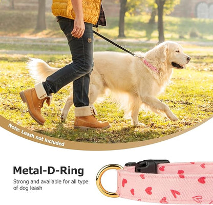 Cotton Handmade Dog Collar Cute and Distinctive Patterns Pink Heart with Pendant for Girl Boy Dogs Collars M