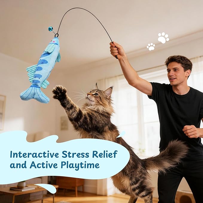 PURETOY Catnip Toys, [12000mg] Extra Large Toys for Indoor Cats with Removable Bell, 100% Natural North American Catnip Floppy Fish Cat, Crinkle Sound & Soft Cotton-Free Surface