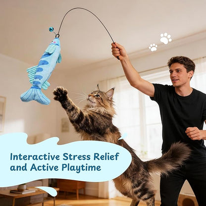 PURETOY Catnip Toys, [12000mg] Extra Large Toys for Indoor Cats with Removable Bell, 100% Natural North American Catnip Floppy Fish Cat, Crinkle Sound & Soft Cotton-Free Surface