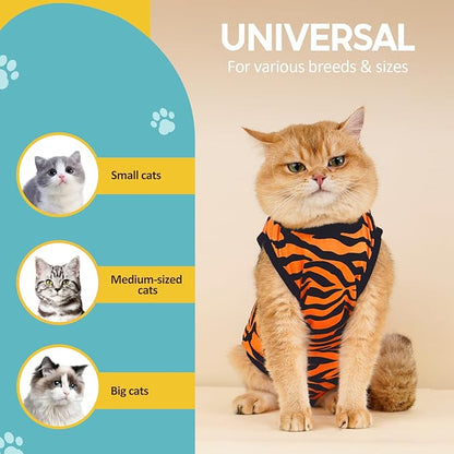 Avont Cat Recovery Suit - Kitten Onesie for Cats After Surgery, Cone of Shame Alternative Surgical Spay Suit for Female Cat, Post-Surgery or Skin Diseases Protection -Tiger(M+)