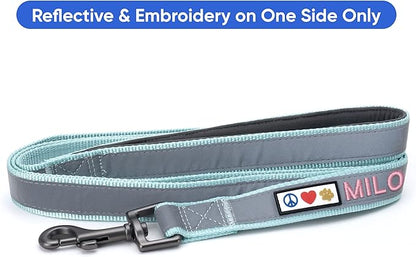 Pawtitas Personalized Teal Dog Leash 6 ft Custom ID Lead for Dogs & Puppies Reflective Comfortable Padded Handle Embroidered Name & Phone Number