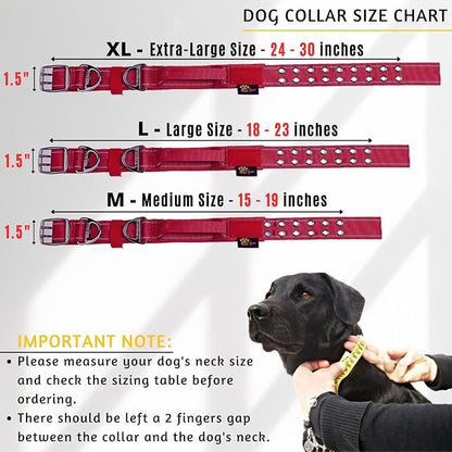 ADITYNA Heavy Duty Dog Collar for Large Dogs - Reflective Burgundy Collar with Handle for Training, and Walking - Wide, Thick, Tactical, Soft Neoprene Padded