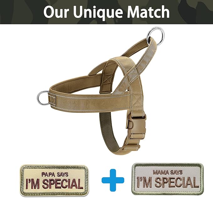 No Pull Dog Harness Brown for Small Medium Large Sized Dogs, Reflective Escape Proof Adjustable Dog Harnesses with 2 Patch, XL