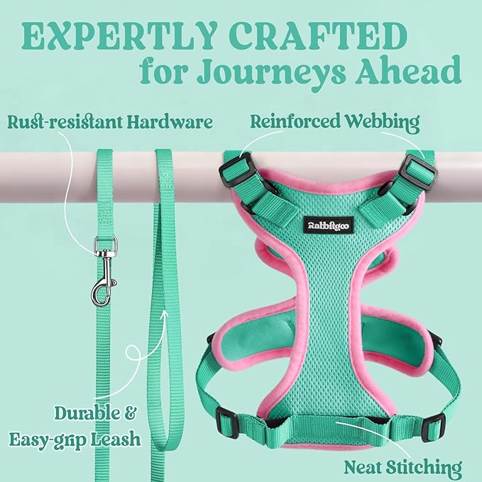 rabbitgoo Cat Harness and Leash for Walking, Escape Proof Soft Adjustable Vest Harnesses for Cats, Easy Control Breathable Reflective Strips Jacket, Green&Pink, M