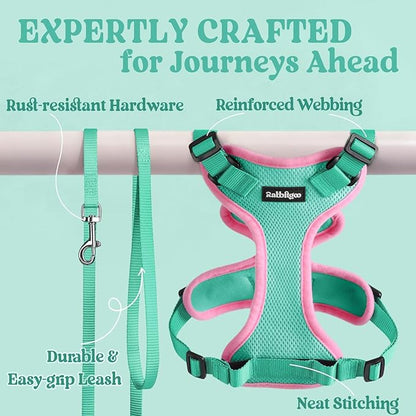 rabbitgoo Cat Harness and Leash for Walking, Escape Proof Soft Adjustable Vest Harnesses for Cats, Easy Control Breathable Reflective Strips Jacket, Green&Pink, M