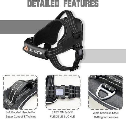 AUROTH Dog Harness No Pull Soft Padded Service Dog Vest, No Choke, Easy On Pet Vest with Handle, Adjustable Reflective Dog Harness for Small, Medium and Large Dogs, Easy Walking and Training
