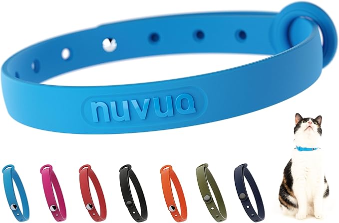 Nuvuq Breakaway Cat Collar - Soft, Comfortable, and Lightweight Safety Buckle Collar with ID Tag Ring for Outdoor Cats and Sensitive Skin Kittens (6 ⅞" to 10 ¼", Blue)