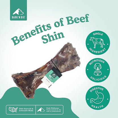 Beef Shin Bone for Large Dogs – Long Lasting Natural Big Dog Bone Chew for Aggressive & Heavy Chewers – Real Smoked Beef Shank with Marrow – Single Ingredient Safe Treat for Power Chewers