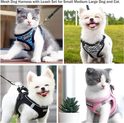 Dog Harness with Leash Set, No Pull Adjustable Reflective Step-in Puppy Pet Vest Harnesses for Small Medium Large Dogs and Cats,Navy Blue XS