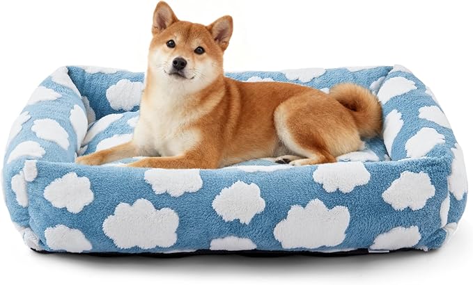 JOEJOY Large Dog Beds Large Sized Dog, Rectangle Washable Orthopedic Pet Bed with Removable Zipper Cover, Cute Soft Calming Puppy Pet Bed with Jacquard Shaggy Plush & Non Skid Bottom