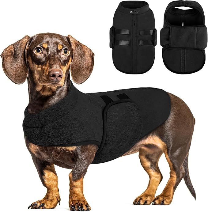 Queenmore XXS Dog Sweaters, Soft Fleece Vest Pullover Pet Jacket with Leash Hole, Warm Winter Dog Clothes Cold Weather Doggy Dachshund Sweater for Small Dogs Cats Boy or Girl (Black, XXS)