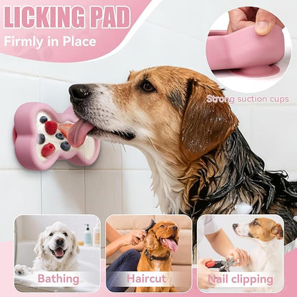 Lick Mat for Dogs, Animire Anti-Spilled Bow Tie Lick Bowls for Anxiety Relief, Silicone Slow Feeder Licking Pad with Suction Cups, Freezeable Dog Enrichment Toy for Boredom and Distraction(Pink,S)