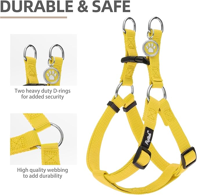 PUPTECK No Pull Dog Harness Soft Adjustable Basic Nylon Step in Puppy Vest Outdoor Walking with ID Tag, Yellow, L