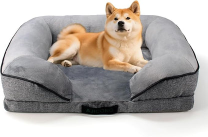 Orthopedic Egg-Shaped Sponge Dog Beds Large Sized Dog with Sides, Removable Cover and Non-Slip Bottom (Grey, 35 * 25 * 8)