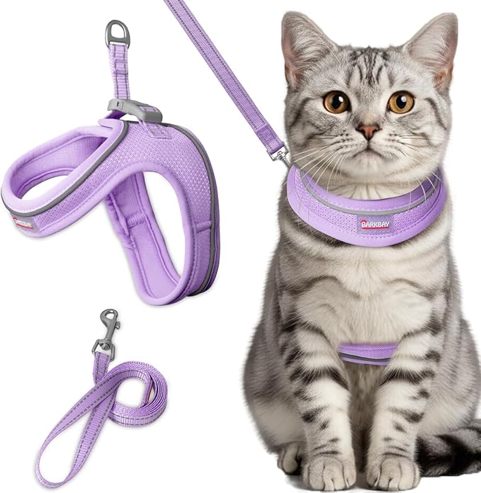 Cat Harness and Leash Set,Escape Proof Kitten Harness,Step in Adjustable Soft Lightweight,Easy Control,Reflective Strips Comfortable for Walking Travel(Violet Purple,XXS)