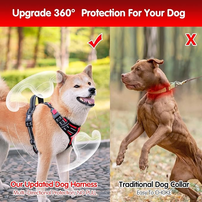 PoyPet Dog Harness and Leash Combo, Escape Proof No Pull Vest Harness, with 5 Feet Leash, Reflective Adjustable Soft Padded Pet Harness with Handle for Small to Large Dogs(Red,S)