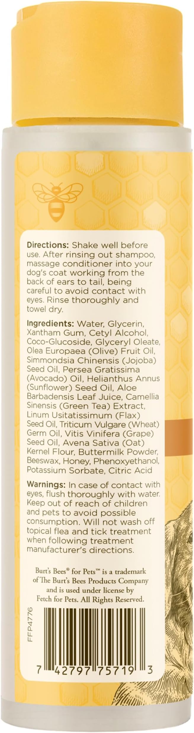 Burt's Bees for Pets Oatmeal Dog Conditioner with Colloidal Oat Flour and Honey, 95% Natural Origin Formulas, Gentle Canine Conditioning for Itchy Dogs, 6pk, 10 oz