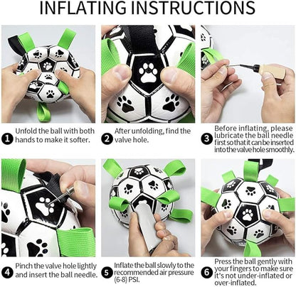 QDAN Large Dog Toys, 8 Inch Soccer Ball for Dogs with Straps, World Cup Interactive Toys for Tug of War, Puppy Birthday Gifts, Water Toy, Durable Dog Balls for Medium Large