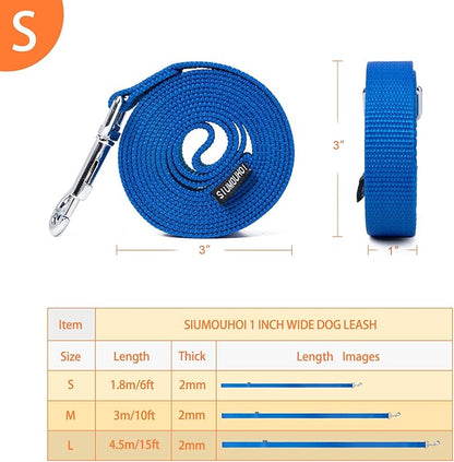 Siumouhoi Strong Durable Nylon Dog Training Leash, 1 Inch Wide Traction Rope, 6 ft 10ft 15ft Long, for Small and Medium Dog (Blue, 6 Feet)