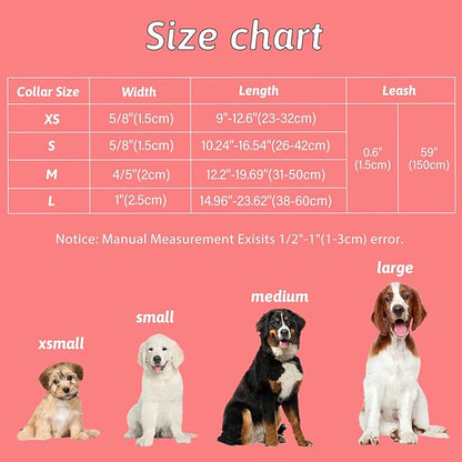 Dog Collar and Leash Set Girls Adjustable Puppy Collars with Floral Bow Tie for Small Medium Large Female Dogs, Pink Flower, M