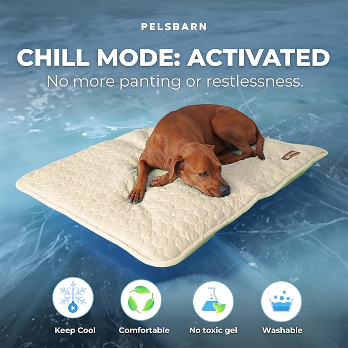 Pelsbarn Dog Cooling Mat- Ice Silk Summer Comfort, Self Cooling, Non-Slip Dog Pad, Durable & Washable, Mat for Medium Dogs 19"" x 25"", Support Shelter Dogs with Every Purchase (Beige)
