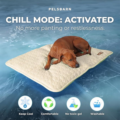 Pelsbarn Dog Cooling Mat- Ice Silk Summer Comfort, Self Cooling, Non-Slip Dog Pad, Durable & Washable, Mat for Medium Dogs 19"" x 25"", Support Shelter Dogs with Every Purchase (Beige)