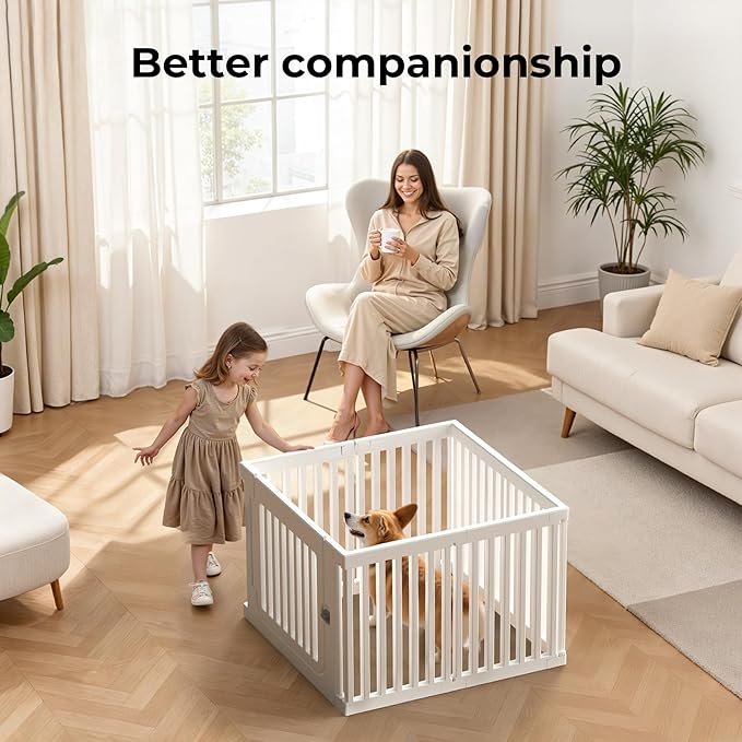 Jatindear 23.6“ H Plastic Dog Playpen, 7 Panels Expandable & Durable Pet Fence - Indoor & Outdoor Portable with Secure Locking Door, Durable Safety Play Pen with Puppy, Cat, Small Animal(White)