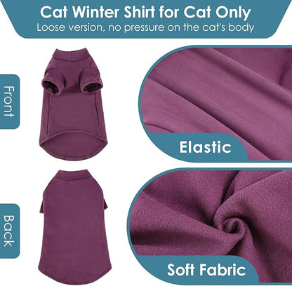 SUNFURA Turtleneck Sweater for Cat, Sphynx Cats Shirt Hairless Cat Sweaters with Sleeves, Warm and Soft Kitten Pullover Fleece Winter Pajamas Jumpsuit for Puppy Cats, Purple L