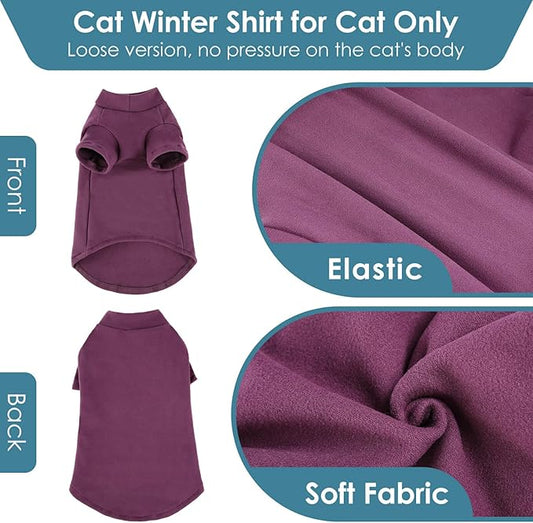 SUNFURA Turtleneck Sweater for Cat, Sphynx Cats Shirt Hairless Cat Sweaters with Sleeves, Warm and Soft Kitten Pullover Fleece Winter Pajamas Jumpsuit for Puppy Cats, Purple L