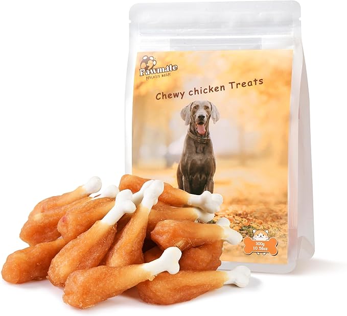 Pawmate Dog Treats Chicken Wrapped Calcium Bone, Rawhide-Free Grain-Free Training Treats for Dogs Teeth Cleanning Breath Fresh Dog Chewy Snacks for Medium Large Dogs 10.6 oz, 18-19 Counts