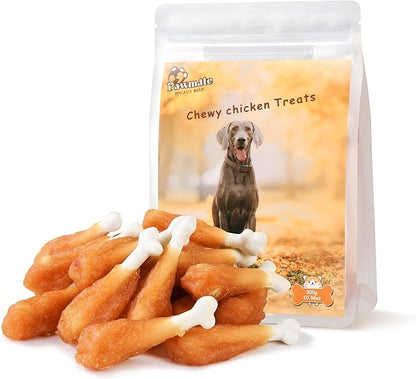 Pawmate Dog Treats Chicken Wrapped Calcium Bone, Rawhide-Free Grain-Free Training Treats for Dogs Teeth Cleanning Breath Fresh Dog Chewy Snacks for Medium Large Dogs 10.6 oz, 18-19 Counts