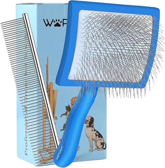 Slicker Brush for Dogs, Large Dog Brush to Long Haired Dogs for Goldendoodles Poodles Doodles Bernedoodles, Long Pin Grooming Kits to Dematting & Reducing Tangles and Fluff, Blue
