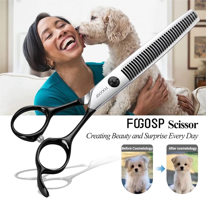 FOGOSP Dog Thinning Shears for Grooming 36 Teeth 6.5" Dog Blending Shears for Grooming Small Medium Dogs Professional Pet Thinners Blenders Scissors for Right Groomer(Blender, Black)
