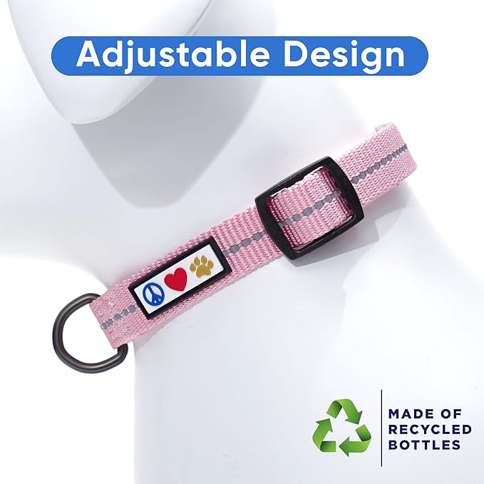 Pawtitas Recycled Dog Collar with Reflective Stitched Puppy Collar Made from Plastic Bottles Collected from Oceans Extra Small Pink Cherry Blossom
