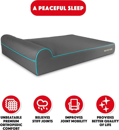 The Dog’s Bed Orthopedic Headrest Dog Bed XXL Grey/Blue, Memory Foam, Pain Relief for Arthritis, Hip & Elbow Dysplasia, Post Surgery, Lameness, Waterproof Washable Cover, Veterinary Approved