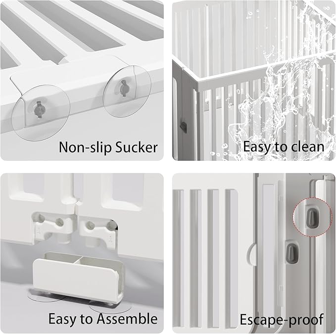 Jatindear 23.6“ H Plastic Dog Playpen, 7 Panels Expandable & Durable Pet Fence - Indoor & Outdoor Portable with Secure Locking Door, Durable Safety Play Pen with Puppy, Cat, Small Animal(White)