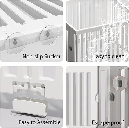 Jatindear 23.6“ H Plastic Dog Playpen, 7 Panels Expandable & Durable Pet Fence - Indoor & Outdoor Portable with Secure Locking Door, Durable Safety Play Pen with Puppy, Cat, Small Animal(White)