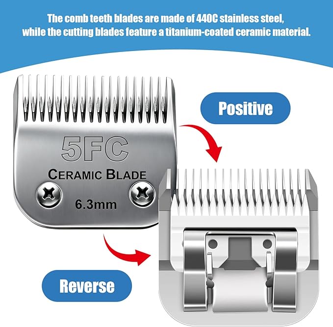 Dog Grooming Replacement Blades Compatible with Andis Dog Clipper, Dog Clipper Blades Compatible with Oster A5,Wahl KM-10 Series Dog Clipper,#5FC Blades (6.3mm)