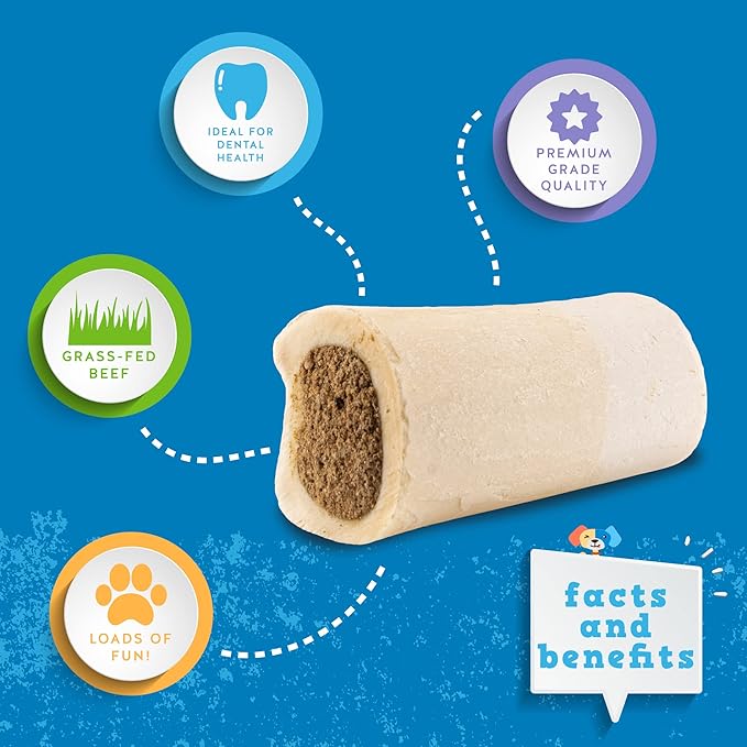 Jack&Pup 3-4" Filled Dog Bones for Small and Large Dogs, Flavored Shin Dog Bones Long Lasting, Stuffed Bone for Dogs, High Protein, Bacon and Cheese Flavor - 4 Pack