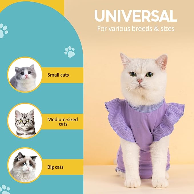 Avont Cat Recovery Suit - Post-Surgery Onesie for Cats, Alternative to Cone of Shame, Protective Spay Suit for Female Kitten, Ideal for Healing and Skin Conditions -Purple(S)