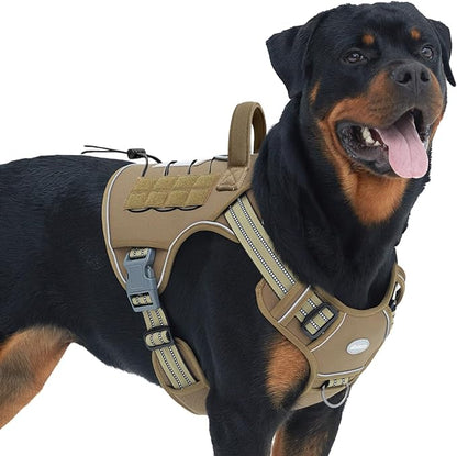 AUROTH Tactical Dog Harness for Large Dogs No Pull Adjustable Pet Harness Reflective K9 Working Training Easy Control Pet Vest Military Service Dog Harnesses Army Yellow XXL