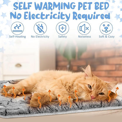 VitalCozy 2 Pack Self Warming Cat Mat Self Heating Pad Bed Reversible Machine Washable Reflects Body Heat Warm Thermal Pet Pad Crate Blanket for Feral and Indoor Cat(Grey,17'' X 17'',Double Star)