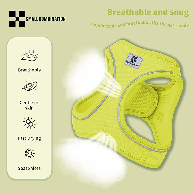 Adjustable Dog Harness with Leash, Reflective Mesh, No-Pull Design，Matching Lead Rope (Lemon Yellow, S)