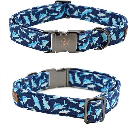 Elegant little tail Dog Collar, Blue Shark Pattern Pet Collar Durable Cute Dog Collars Male or Female Pet Gift Adjustable Dog Collar for Small Dogs