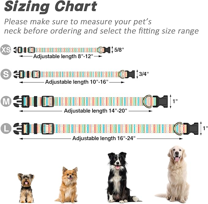 Reflective Dog Collar, Cute Dog Collar for Small Dogs, Soft Nylon Puppy Collar for Boy and Girl Female Dogs, Adjustable Pet Collars with Quick Release Buckle, Colorful Watercolor Art