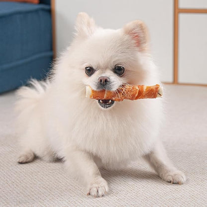 MON2SUN Dog Treats 5 Inch Chicken Wrapped Stuffed Rawhide Rolls with Beef and Chicken Liver, Rawhide Chews for Small and Medium Dogs, 21.2 oz (12 Count)