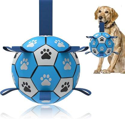 Durable Rope Tug Soccer Ball Dog Toy - Water Floating, for Small Medium Dogs (Blue, 8 Inch)