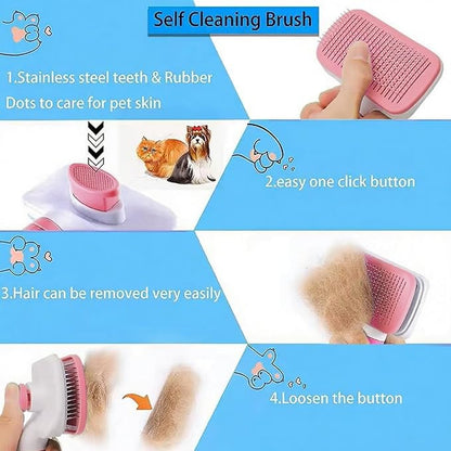 Self Cleaning Slicker Brush, Dog Cat Bunny Pet Grooming Shedding Brush, Easy to Remove Loose Undercoat, Pet Massaging Tool Suitable for Pets with Long or Short Hair (Baby Pink)