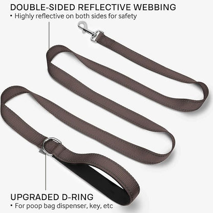 Joytale Double-Sided Reflective Dog Leash, 6 FT/5 FT/4 FT, Padded Handle Nylon Heavy Duty Leashes for Medium & Large Dogs Walking, Brown, 5FT